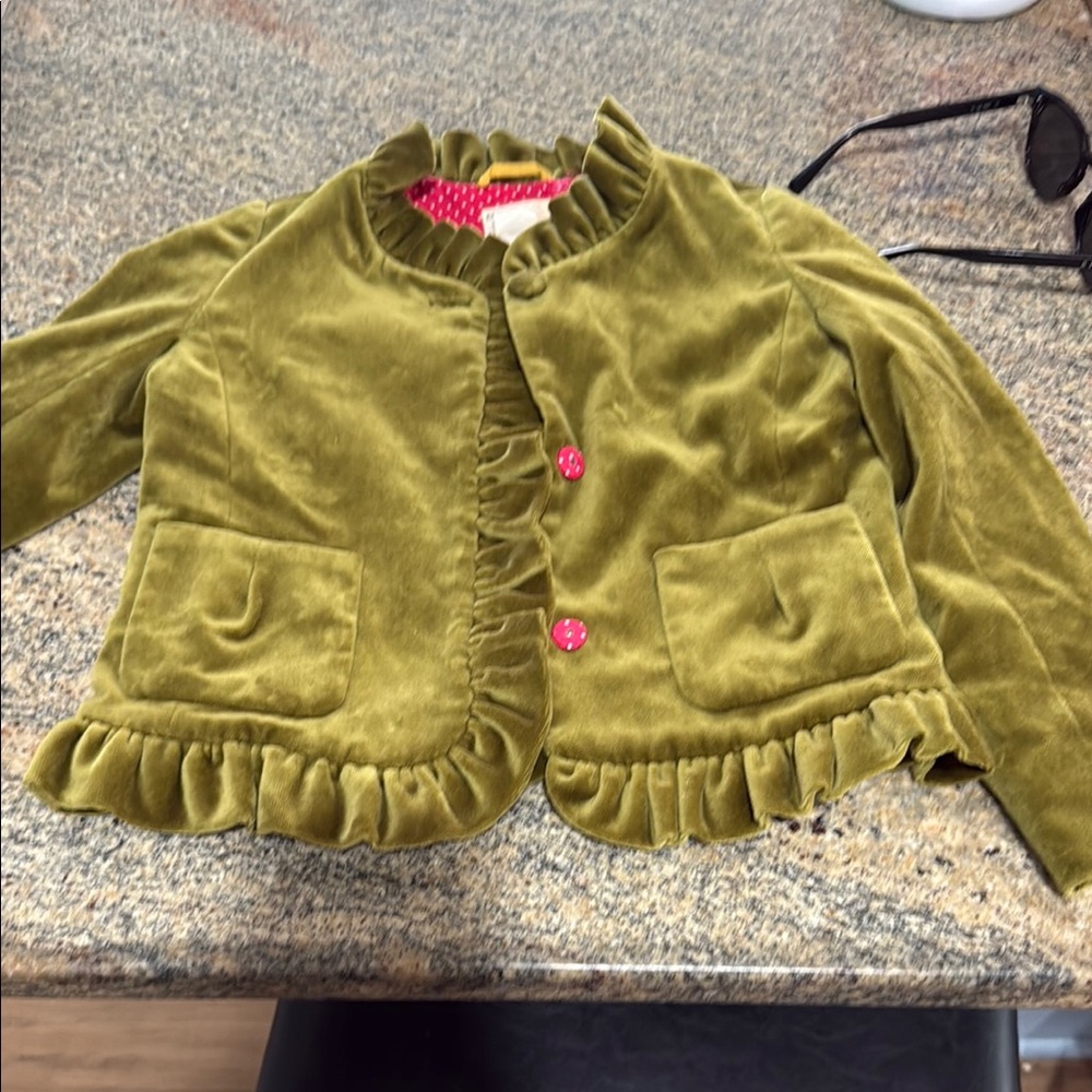 Crewcuts Green Velvet Blazer with Ruffled Hem